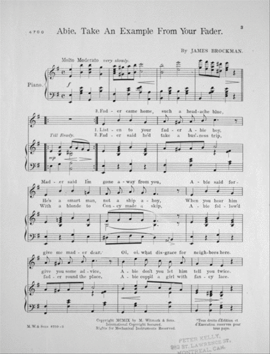 Abie, Take an Example From Your Fader. Novelty Hebrew Song Voice scores gallery preview page 2