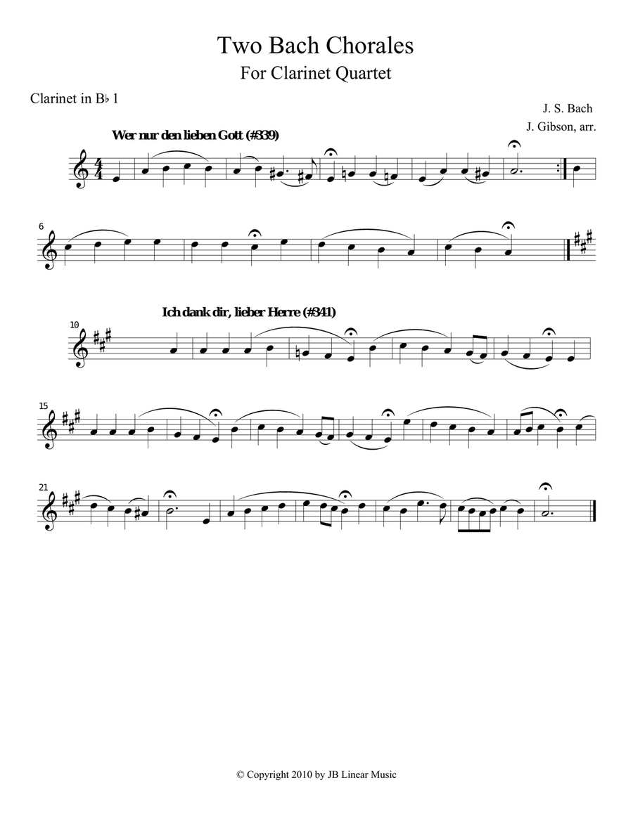 Two Bach Chorales for Clarinet Quartet Clarinet Quartet scores gallery preview page 3
