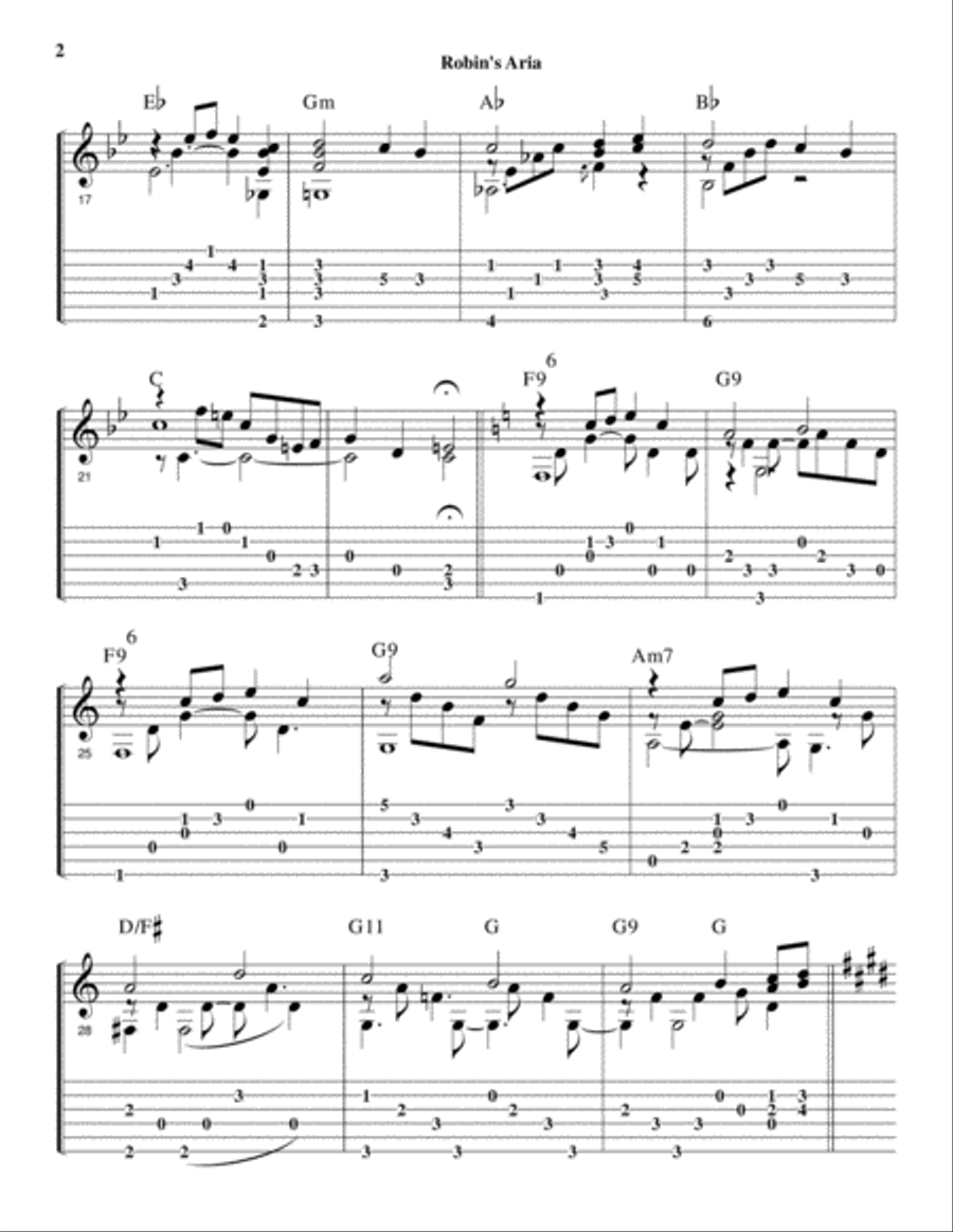 Robin's Aria (guitar solo in standard notation with TAB) Electric Guitar scores gallery preview page 3