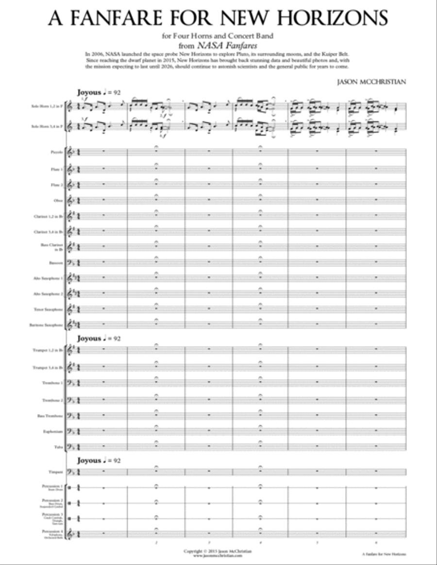 A Fanfare for New Horizons - for Four Horns and Concert Band image number null