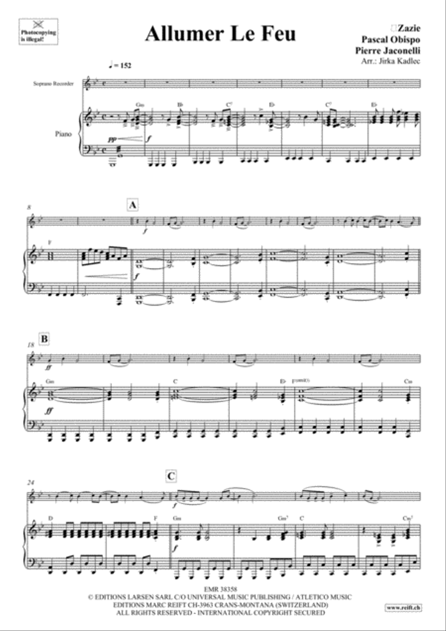 Allumer Le Feu Allumer Le Feu Soprano Recorder scores gallery preview page 4