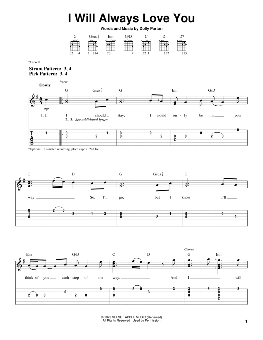 I Will Always Love You Acoustic Guitar scores gallery preview page 1