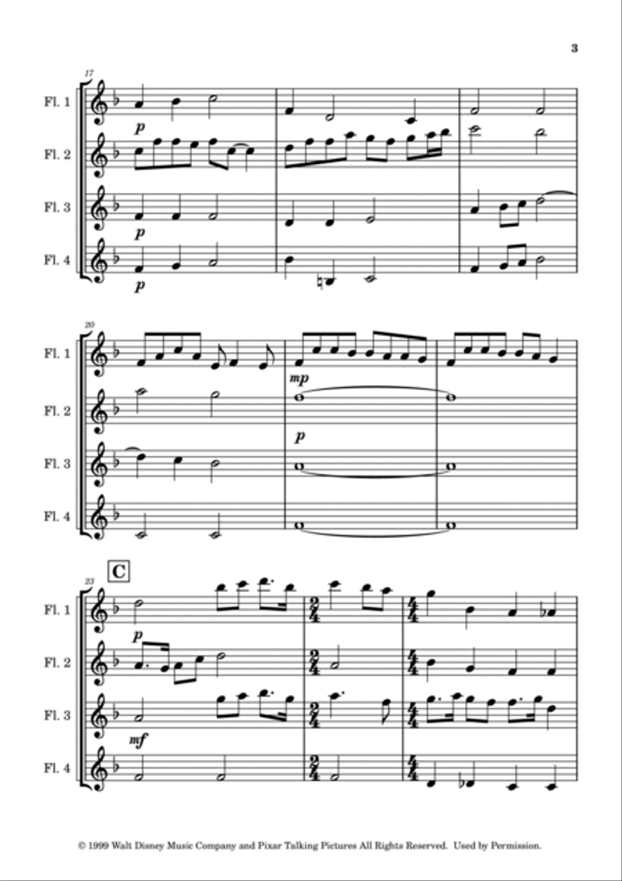 When She Loved Me Flute Quartet scores gallery preview page 5