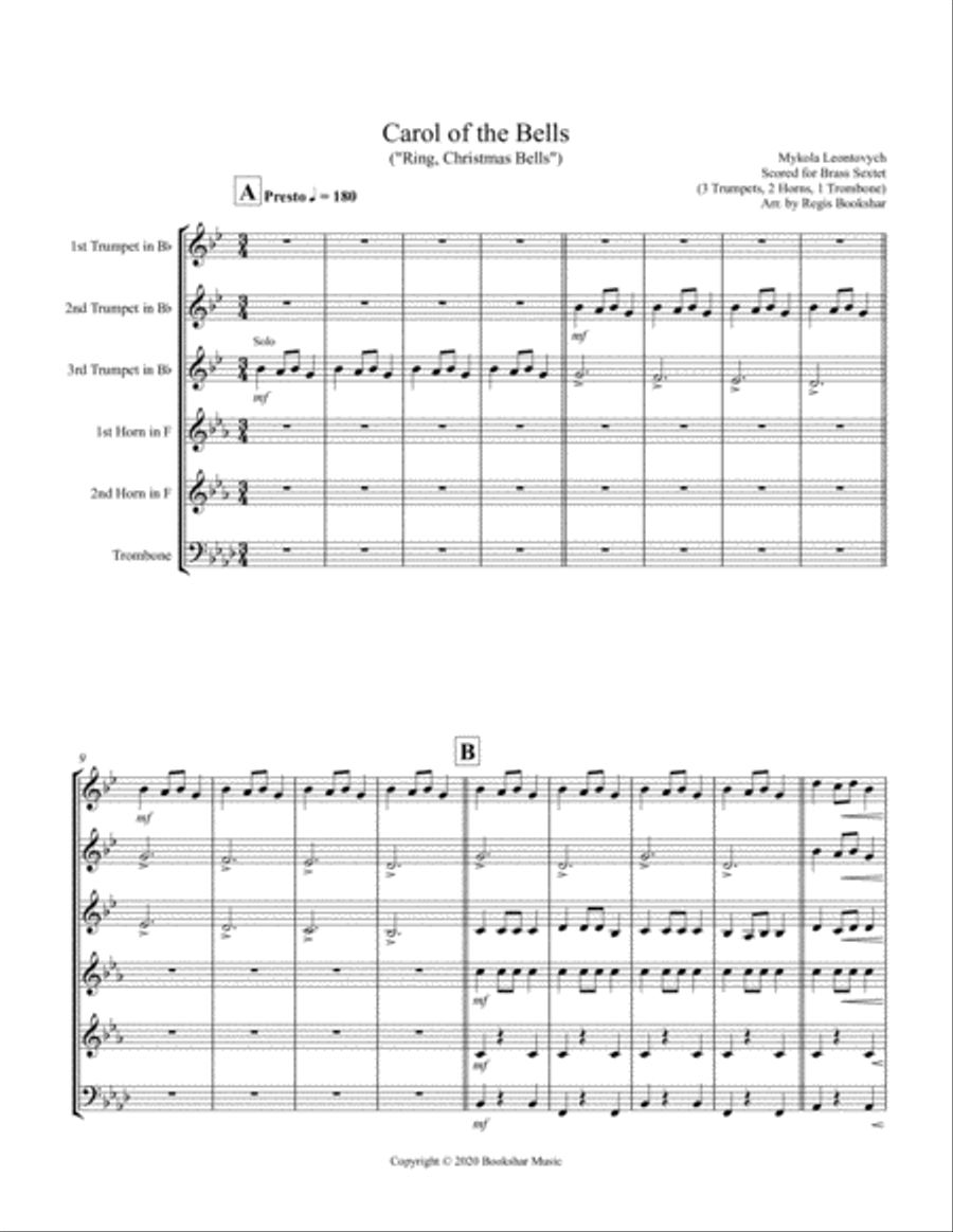 Carol of the Bells (F min) (Brass Sextet - 3 Trp, 2 Hrn, 1 Trb)