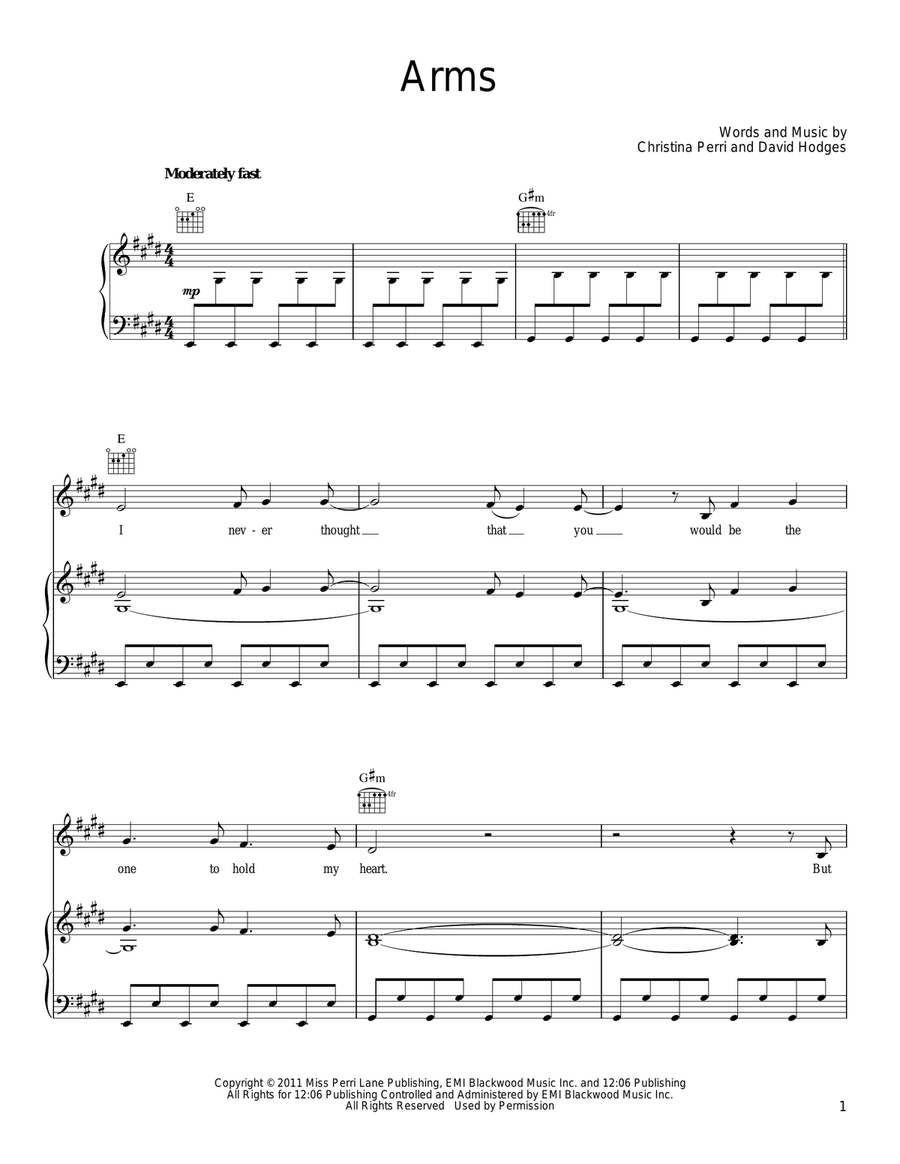Arms Piano, Vocal, Guitar scores gallery preview page 1
