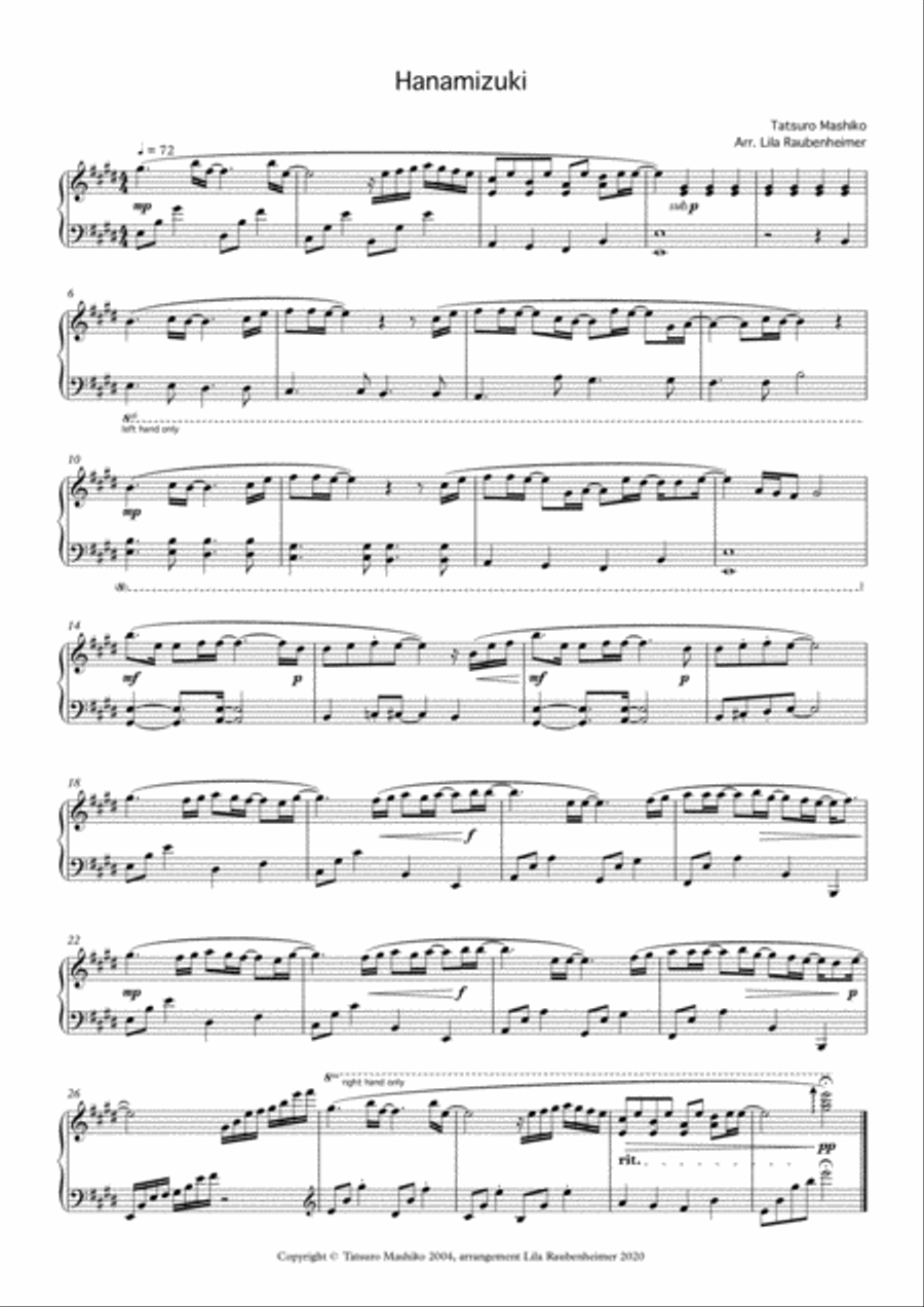 Hanzmizuki (you Hitoto) Easy Piano scores gallery preview page 1
