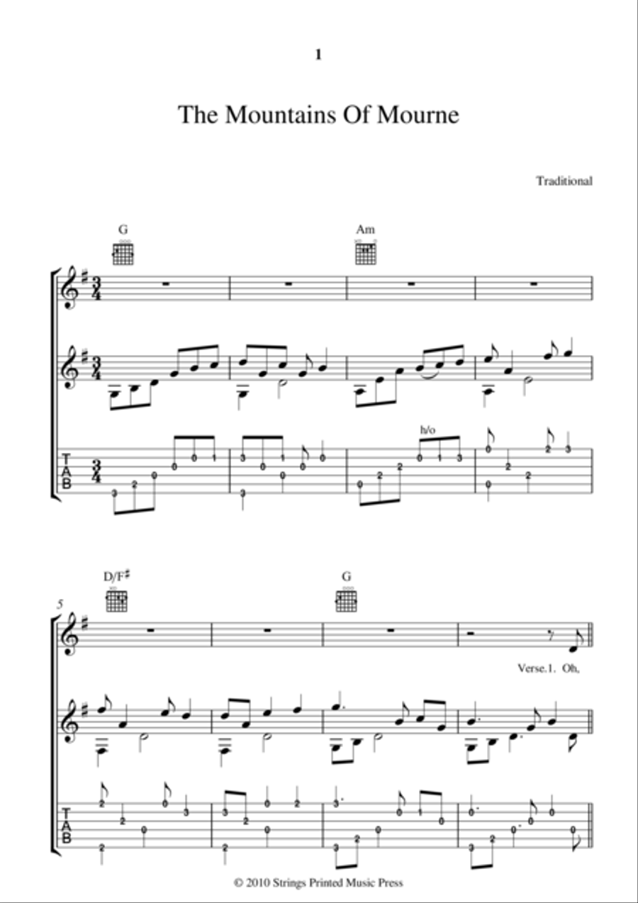 THE MOUNTAINS OF MOURNE Acoustic Guitar scores gallery preview page 1