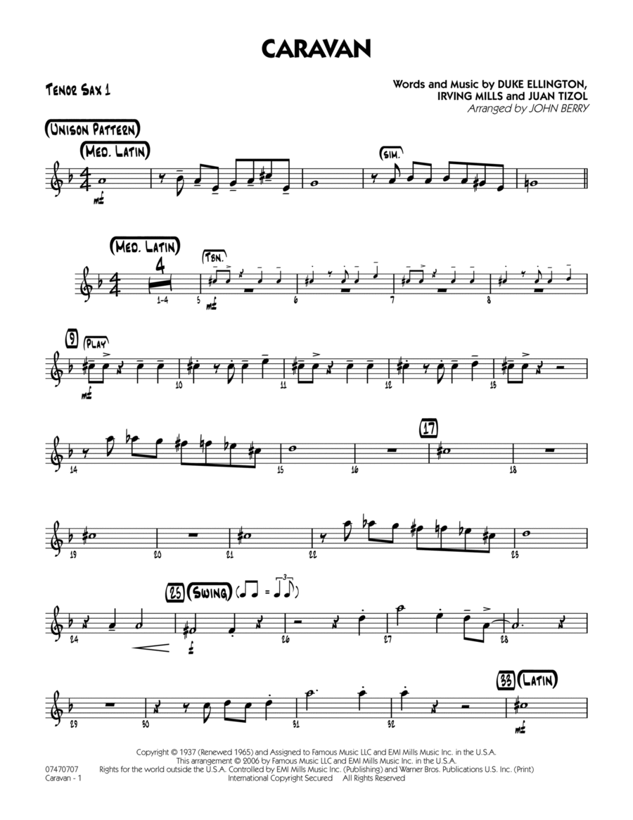 Caravan - Tenor Sax 1 Jazz Ensemble scores gallery preview page 1