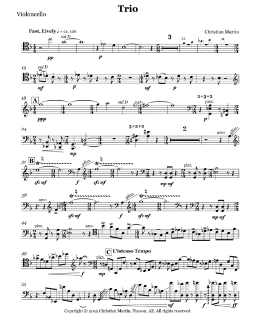 Trio (Cello Part) Cello Solo scores gallery preview page 1