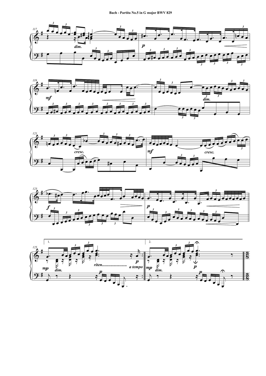 Bach - Partita No.5 in G major BWV 829 for Piano Piano Solo scores gallery preview page 6