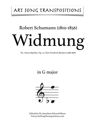 Book cover for SCHUMANN: Widmung, Op. 25 no. 1 (transposed to G major)