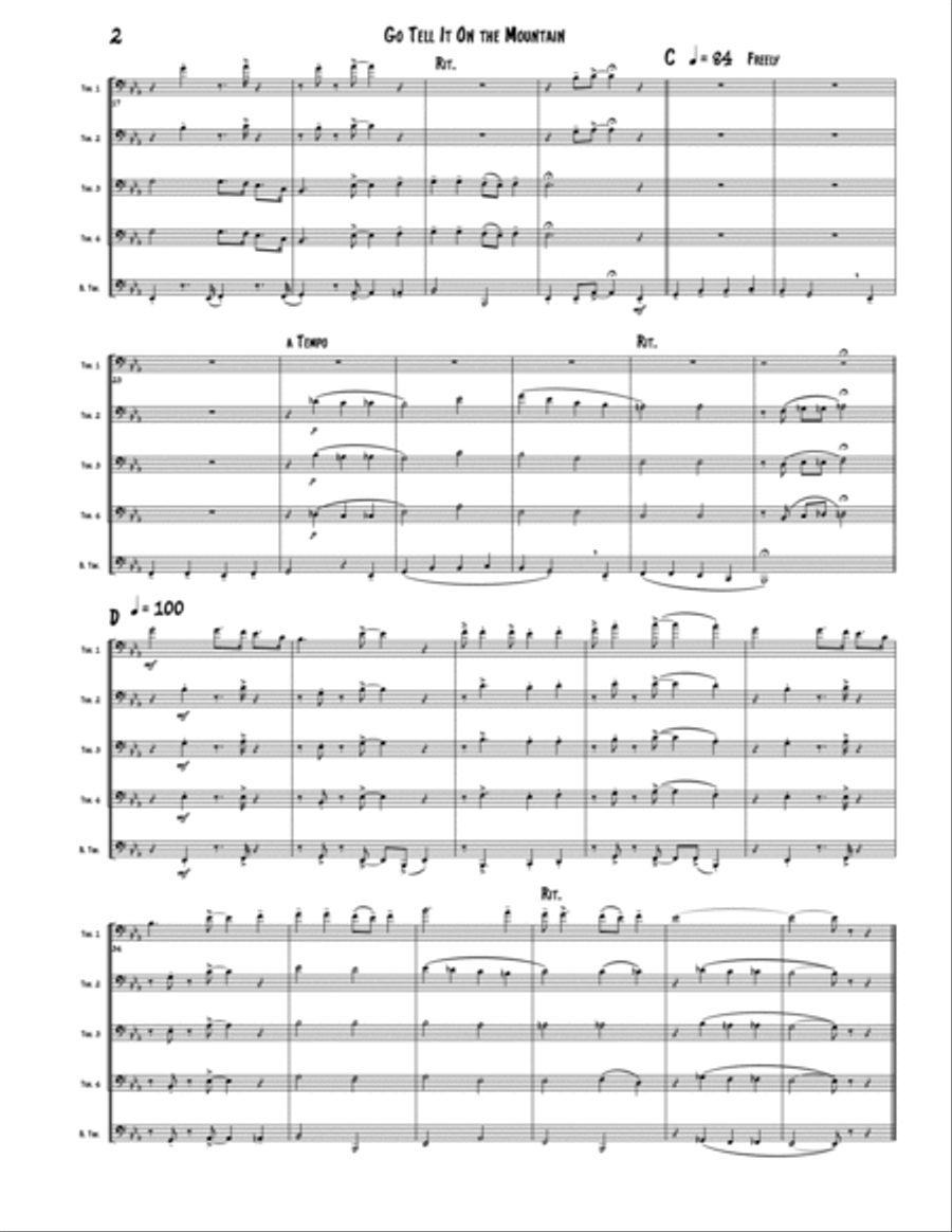 Go Tell It On the Mountain (Trombone Quintet or Choir) Choir scores gallery preview page 2
