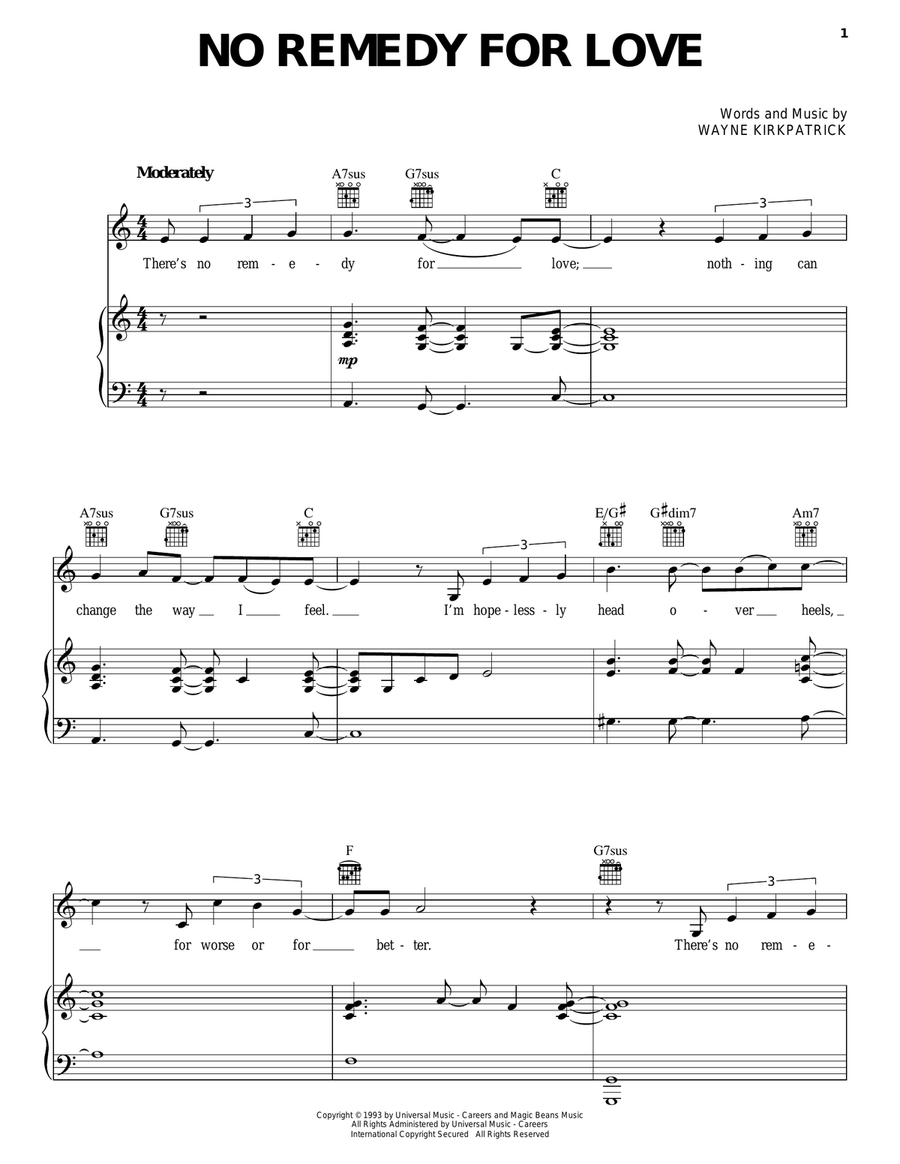 No Remedy For Love No Remedy For Love Piano, Vocal, Guitar scores gallery preview page 1