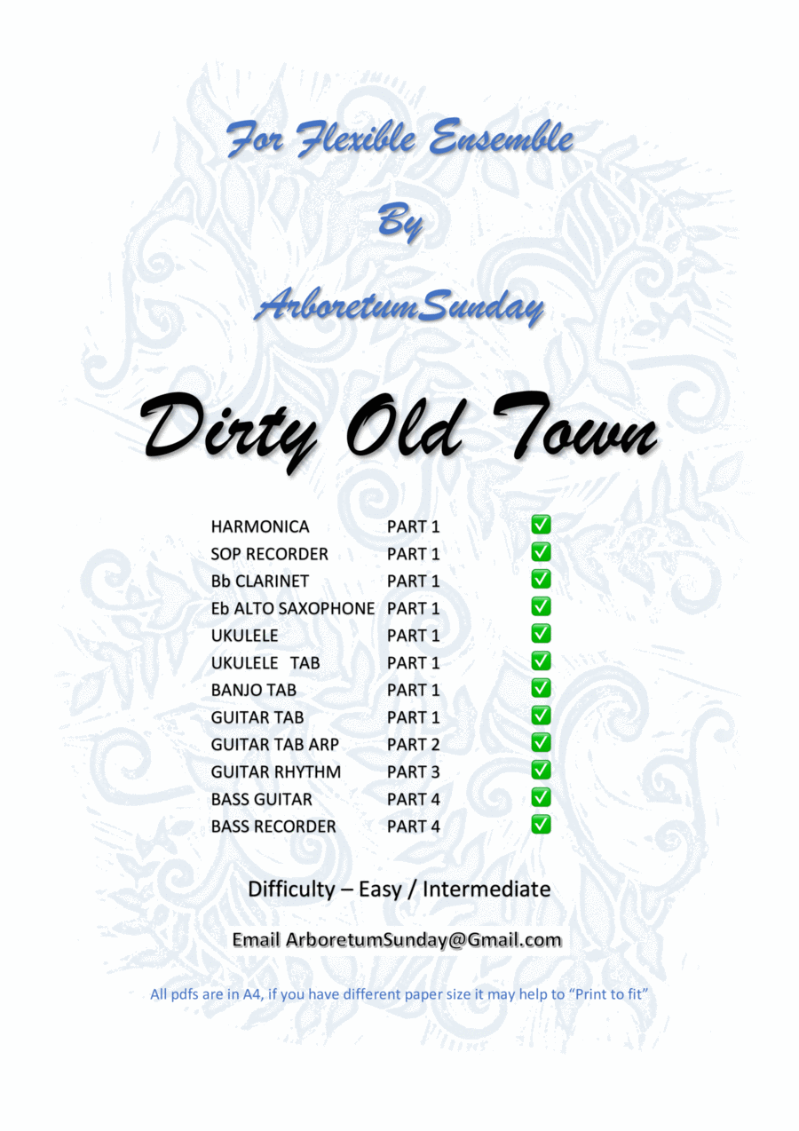 Dirty Old Town Clarinet scores gallery preview page 1
