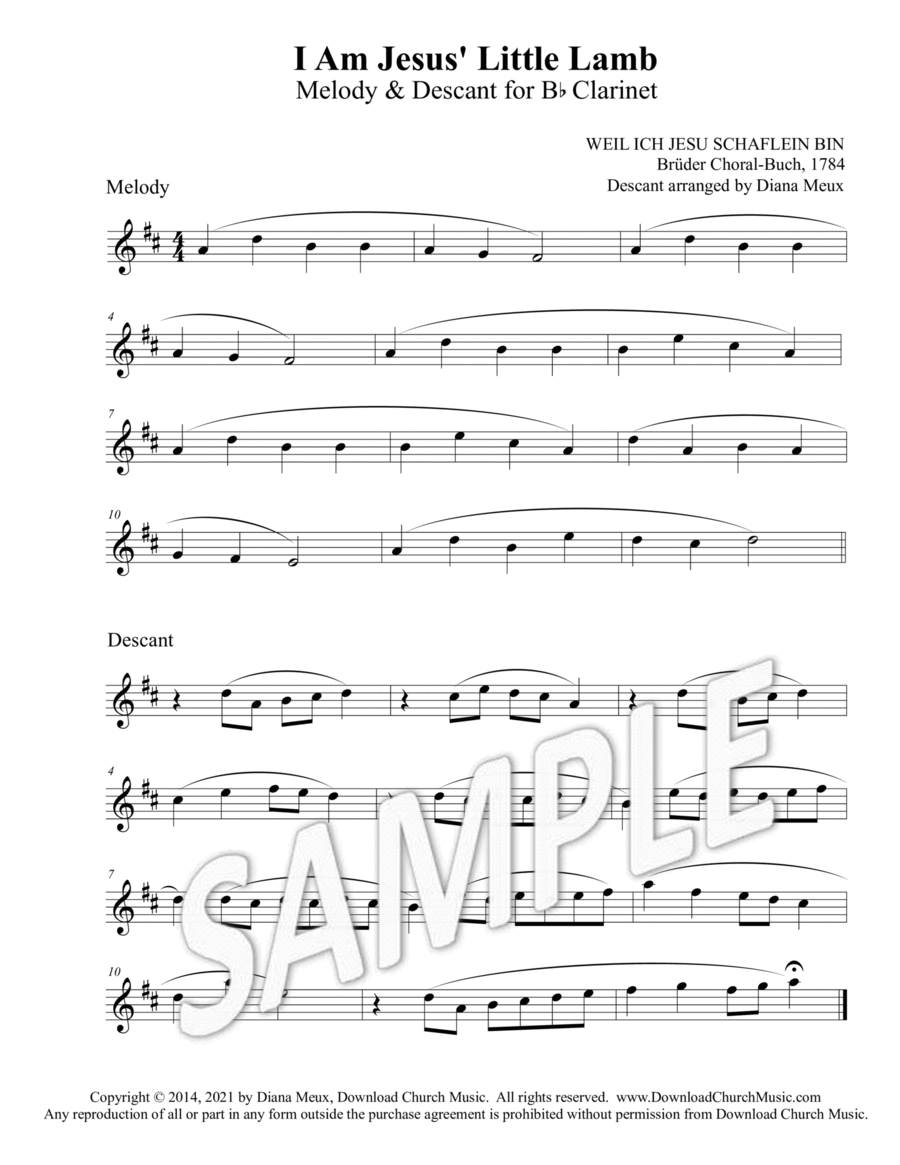I Am Jesus' Little Lamb - Melody and Descant for Clarinet in Bb image number null
