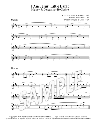 I Am Jesus' Little Lamb - Melody and Descant for Clarinet in Bb