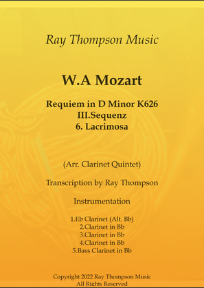 Book cover for Mozart: Requiem in D minor K626 III.Sequenz No.6 Lacrimosa - clarinet quintet