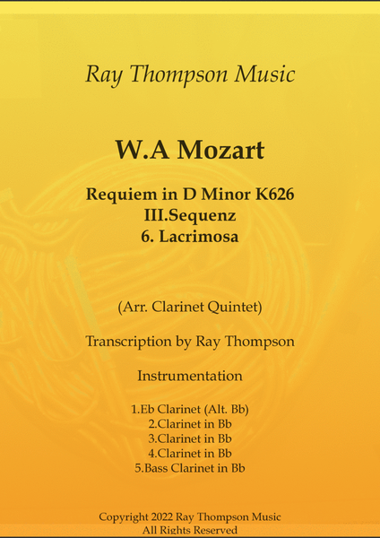 Mozart: Requiem in D minor K626 III.Sequenz No.6 Lacrimosa - clarinet quintet image number null