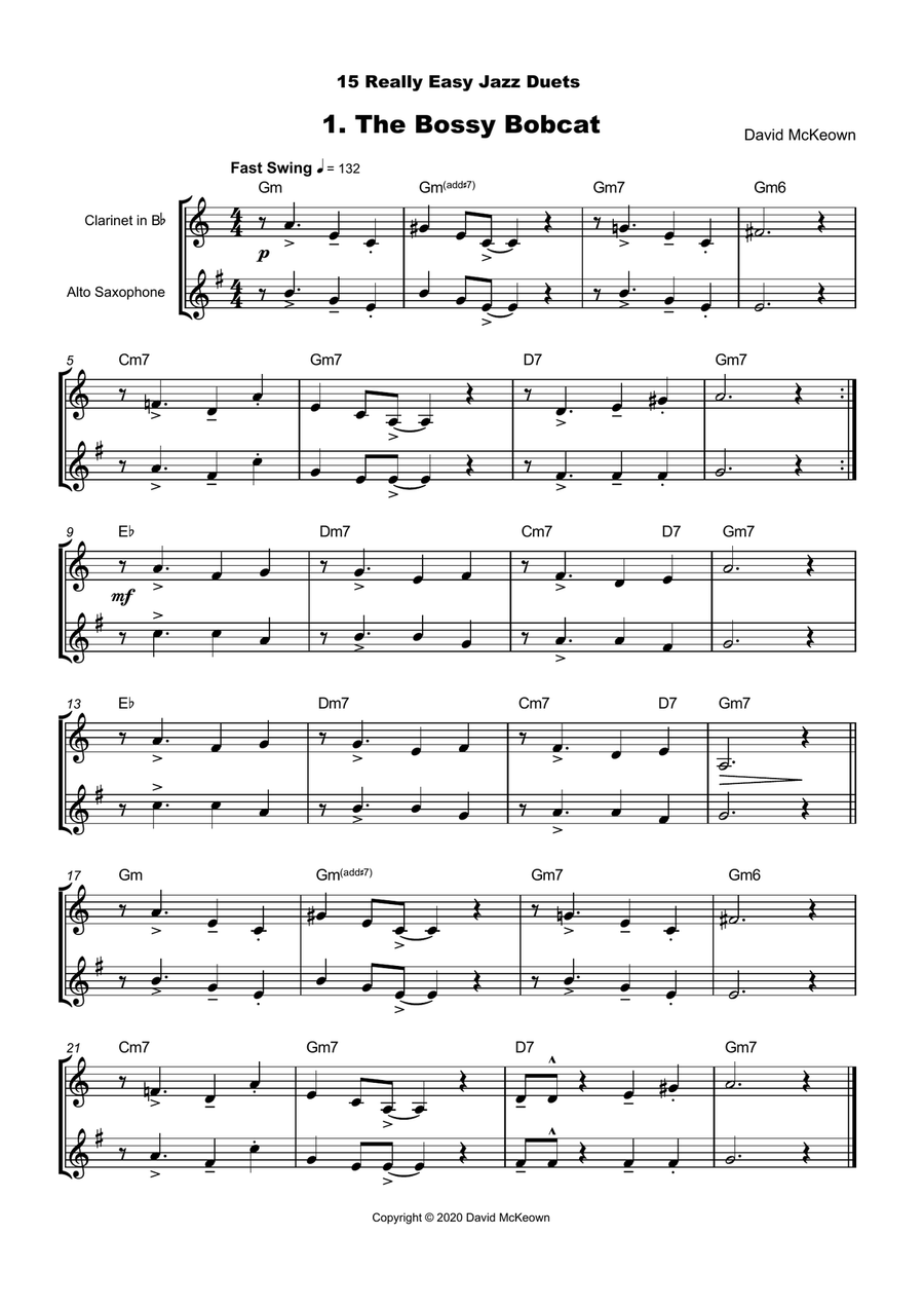 15 Really Easy Jazz Duets for Clarinet and Alto Saxophone Duet
