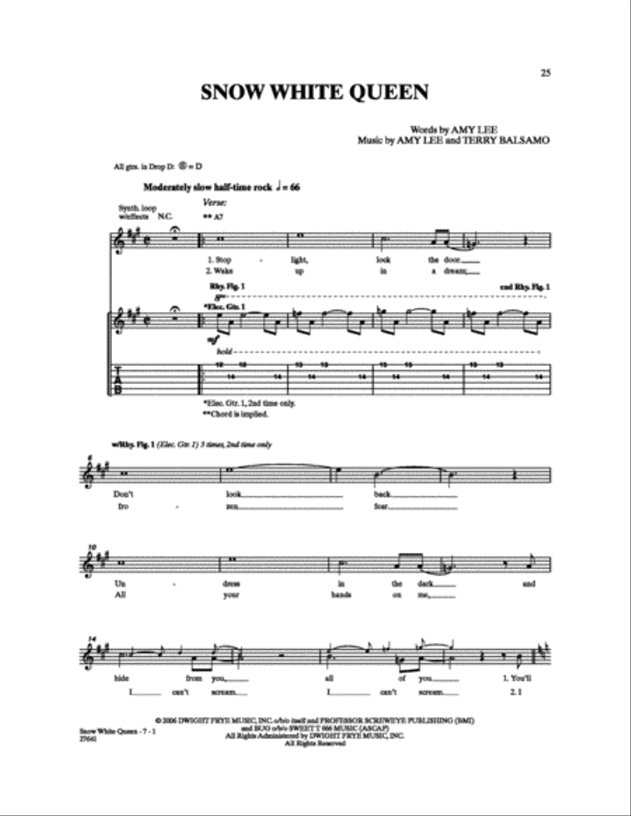 Snow White Queen Electric Guitar scores gallery preview page 1
