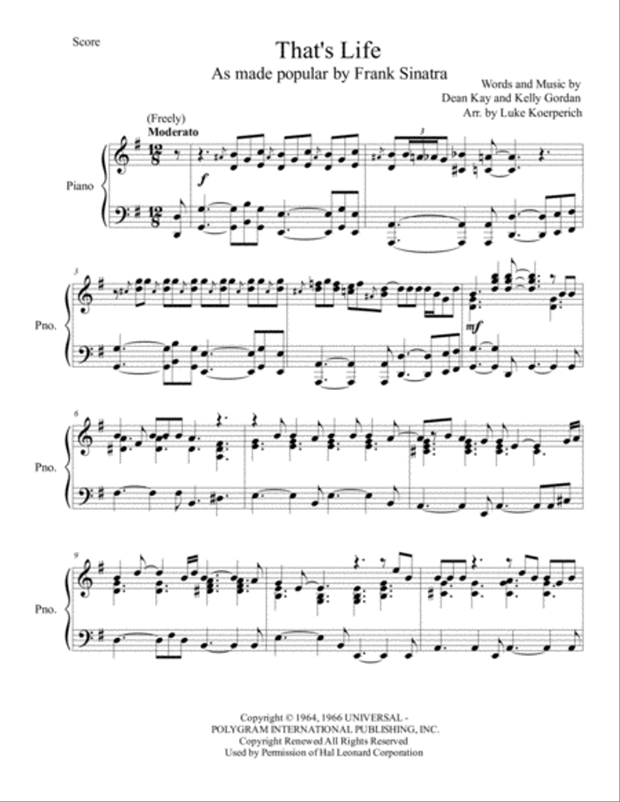 That's Life Piano Solo scores gallery preview page 2