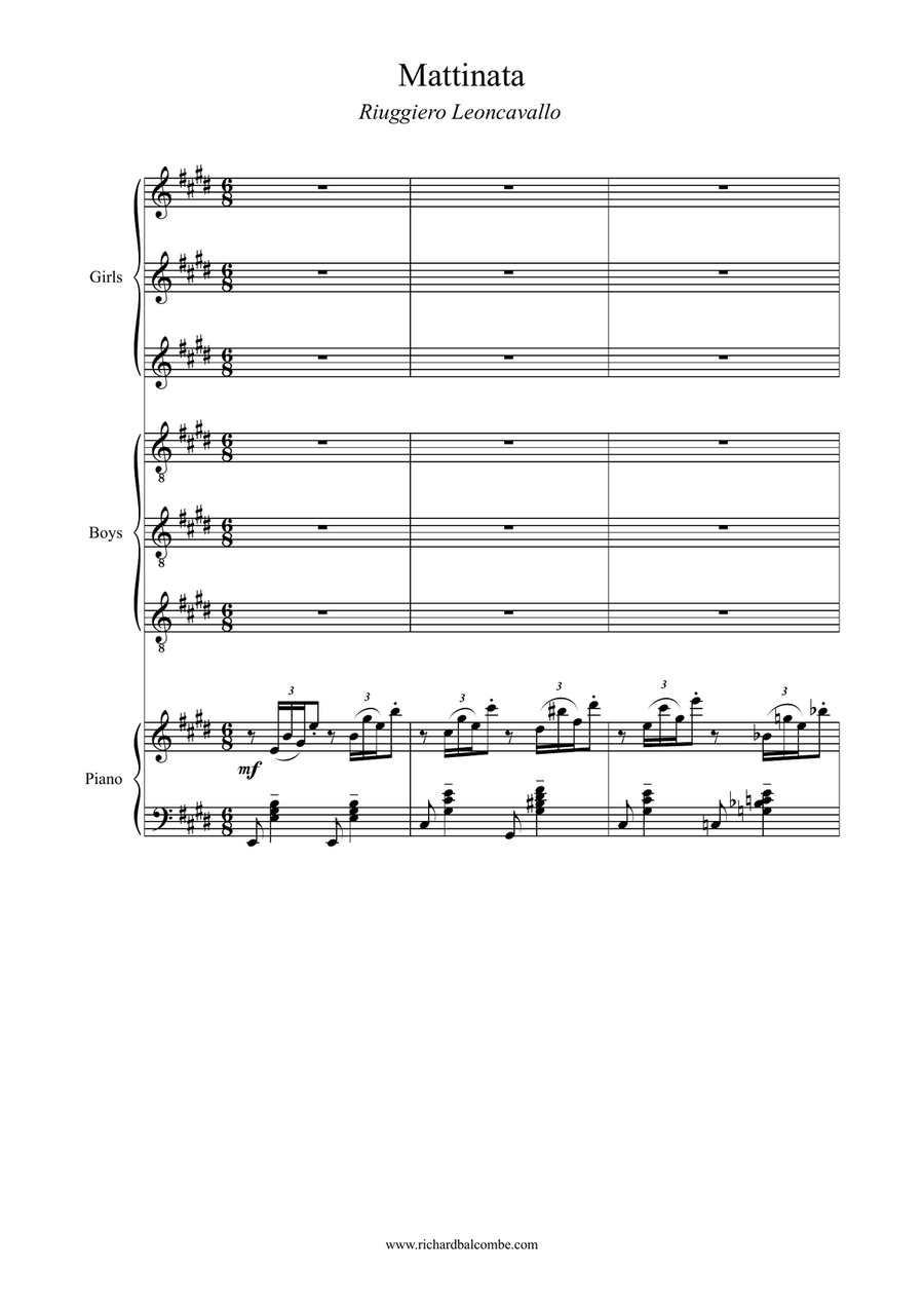 Mattinata 6 Part Harmony Choral Choir Tenor and Soprano Lead 4-Part scores gallery preview page 1