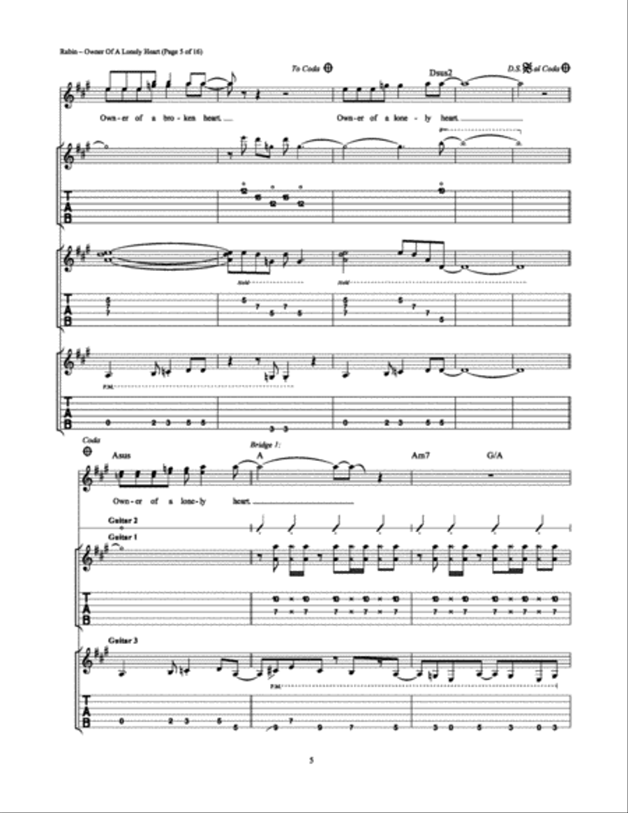 Owner of a Lonely Heart Owner of a Lonely Heart Electric Guitar scores gallery preview page 5