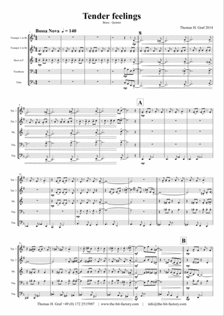 Tender feelings – Bossa Nova - Brass Quintet Brass Quintet scores gallery preview page 1