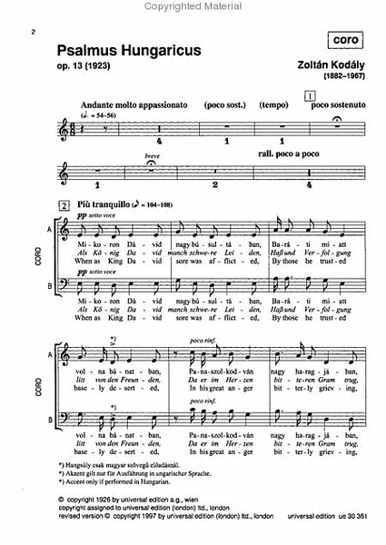 Psalmus Hungaricus, Chorus & S