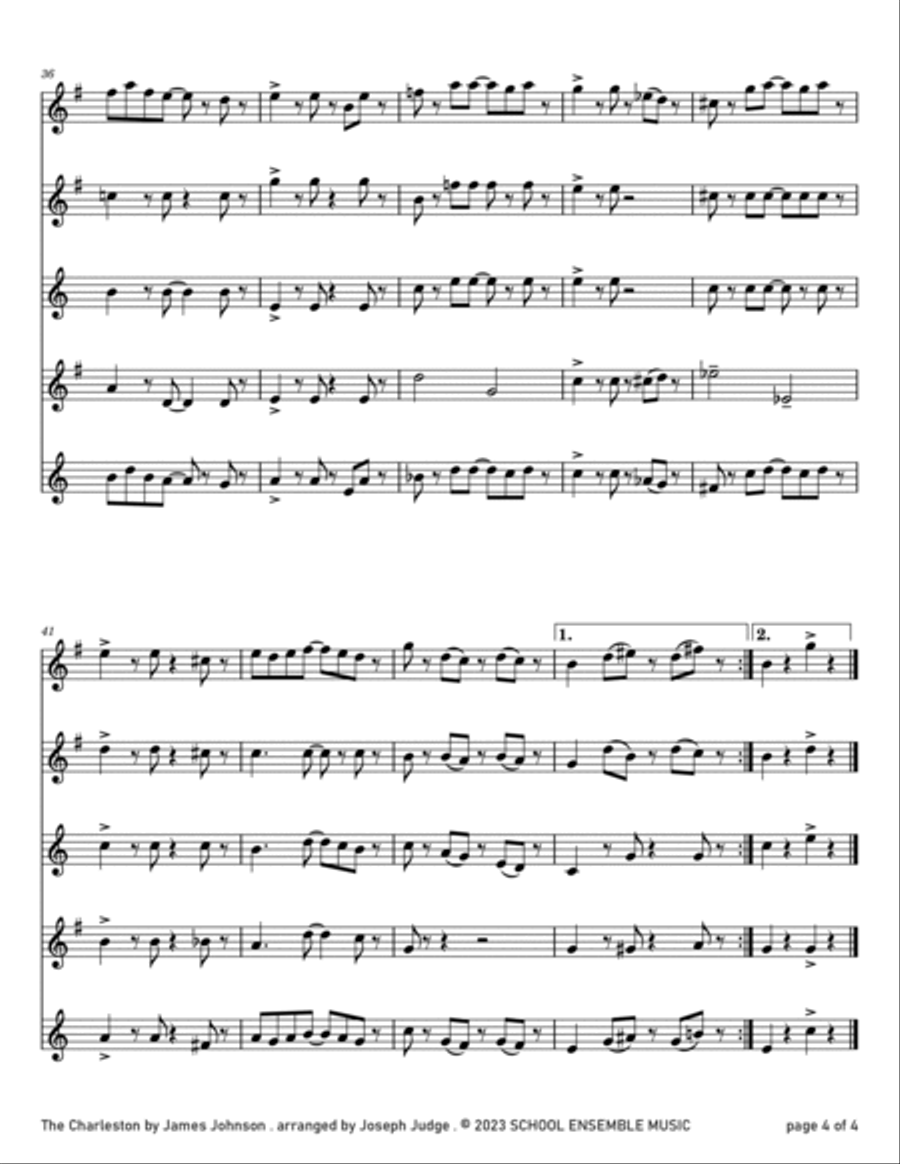 The Charleston by Johnson for Saxophone Quartet in Schools Saxophone Quartet scores gallery preview page 4