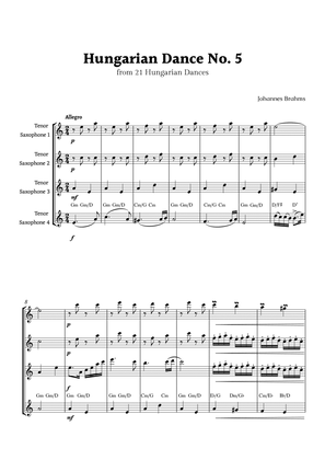 Hungarian Dance No. 5 by Brahms for Tenor Sax Quartet