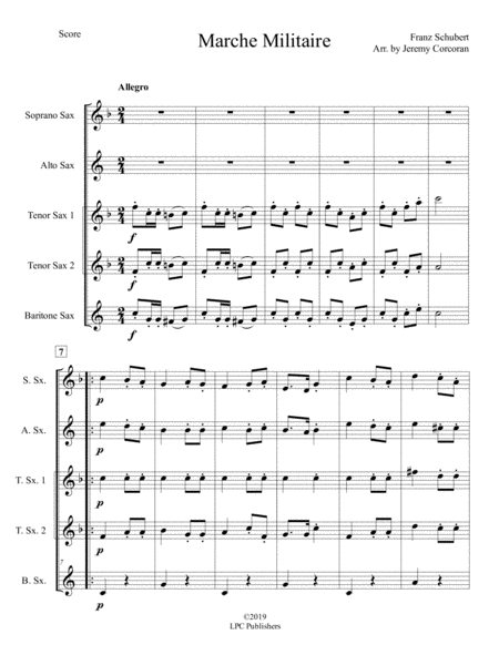 Marche Militaire for Saxophone Quintet (SATTB or AATTB)