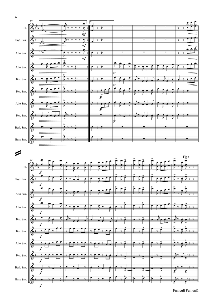 Funiculi Funicula - Italian Evergreen - Saxophone Quintet Saxophone Quintet scores gallery preview page 6