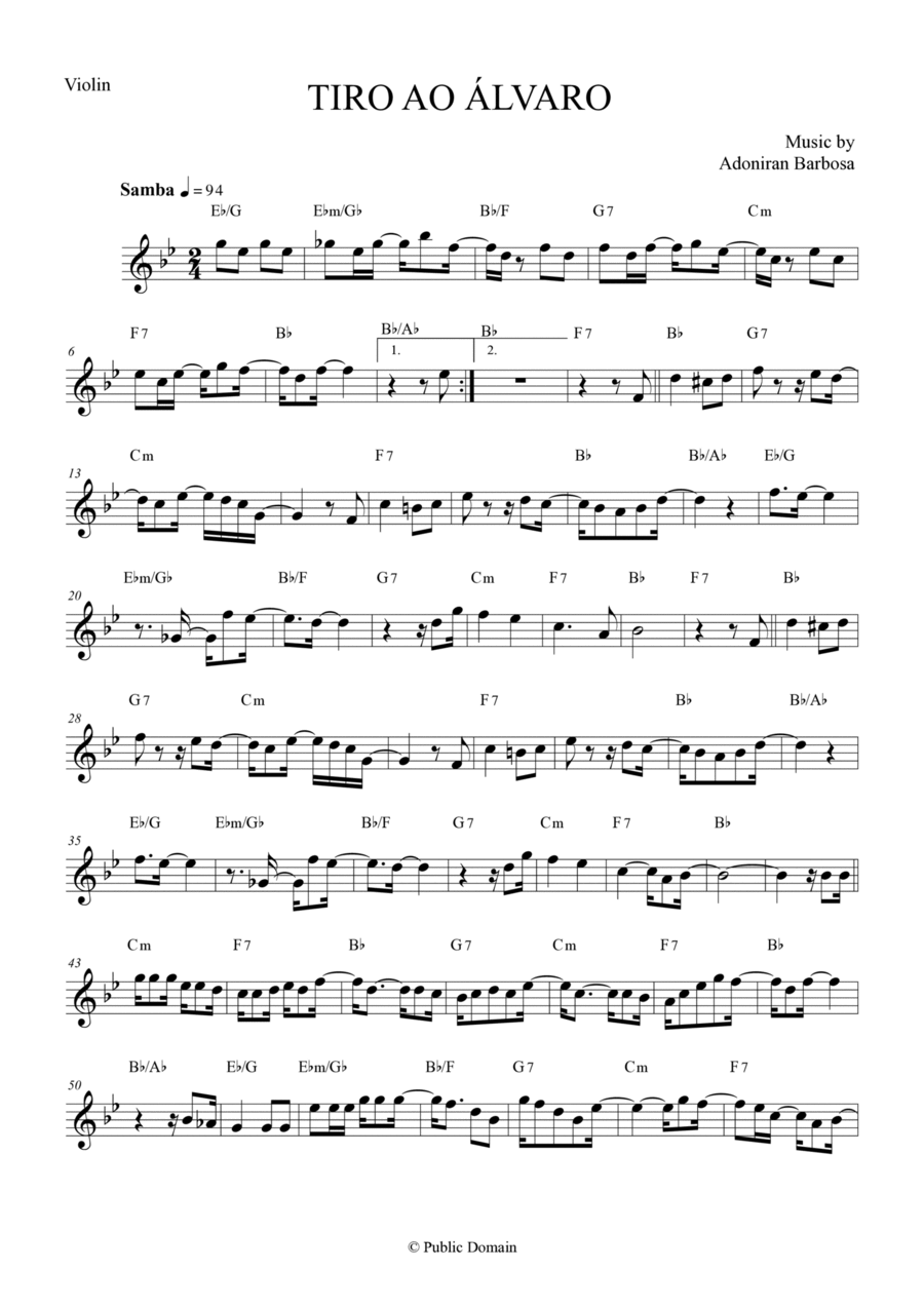 Tiro ao Álvaro by Adoniran Barbosa - Violin Violin Solo scores gallery preview page 1