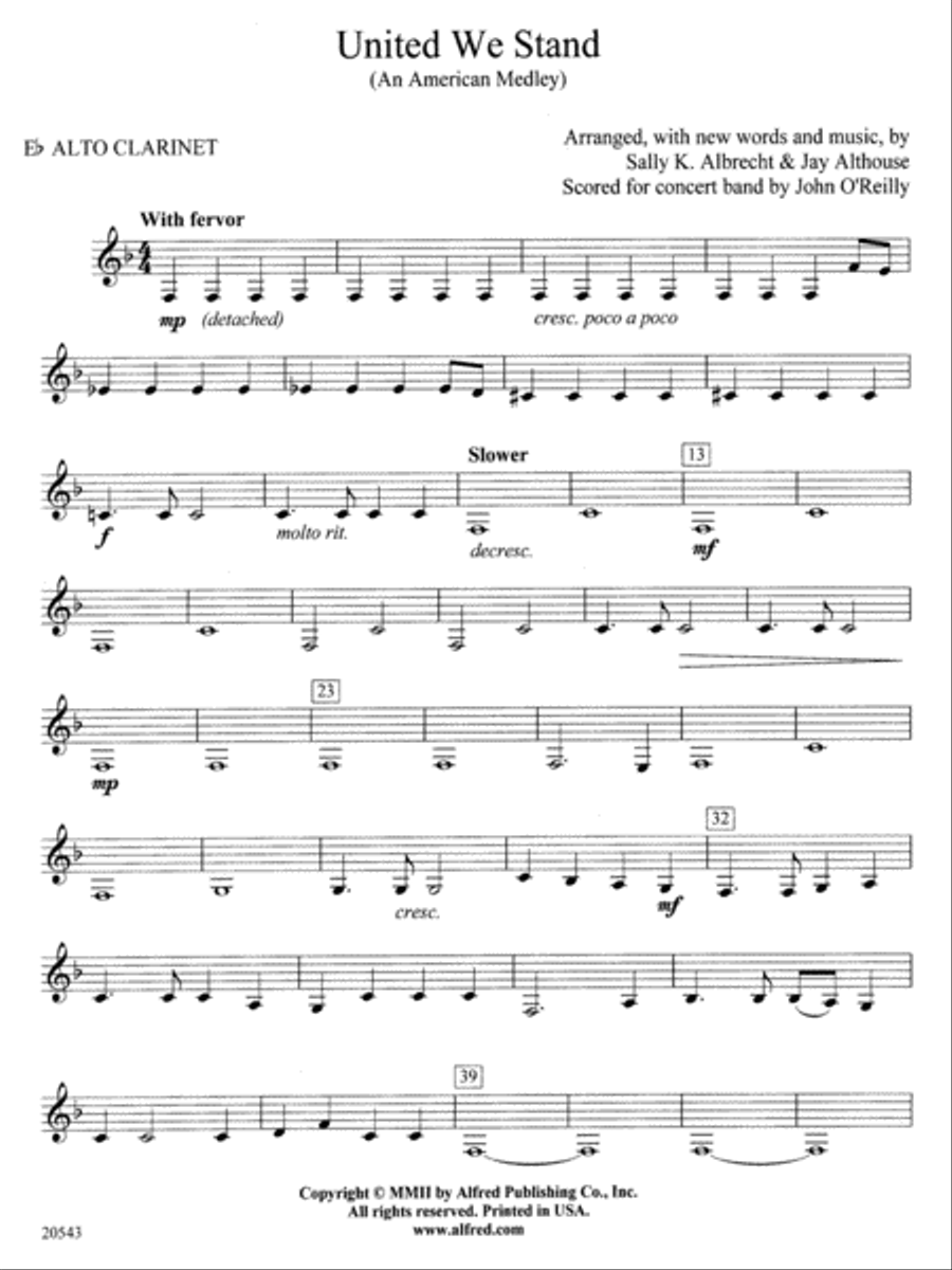 United We Stand (An American Medley): E-flat Alto Clarinet Concert Band scores gallery preview page 1