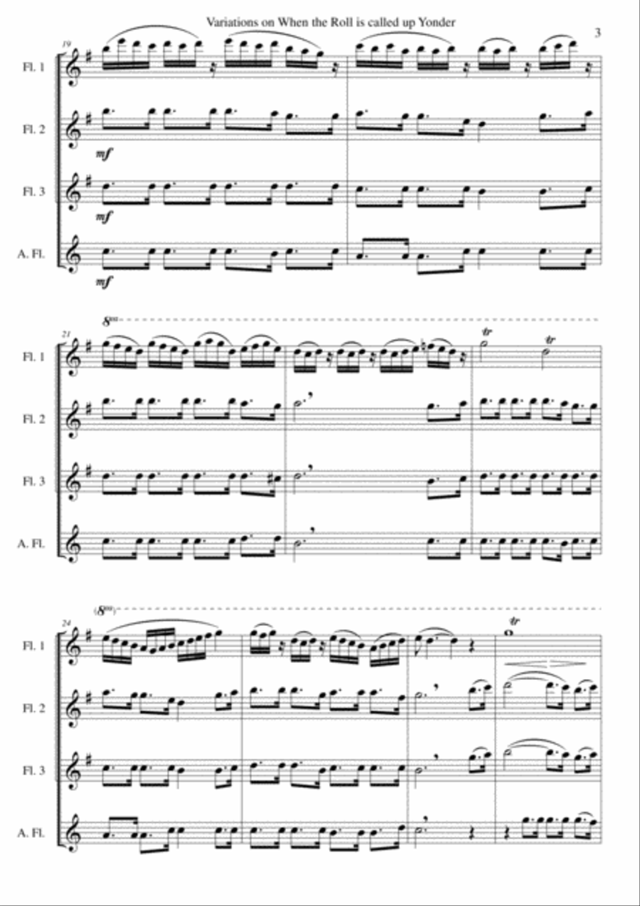 Variations on When the Roll Is Called Up Yonder for flute quartet (3 flutes and 1 alto flute) Flute Quartet scores gallery preview page 3