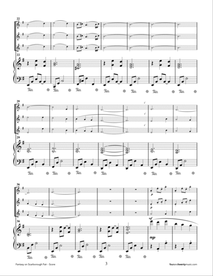 Fantasy on Scarborough Fair for three flutes and piano Flute Solo scores gallery preview page 3