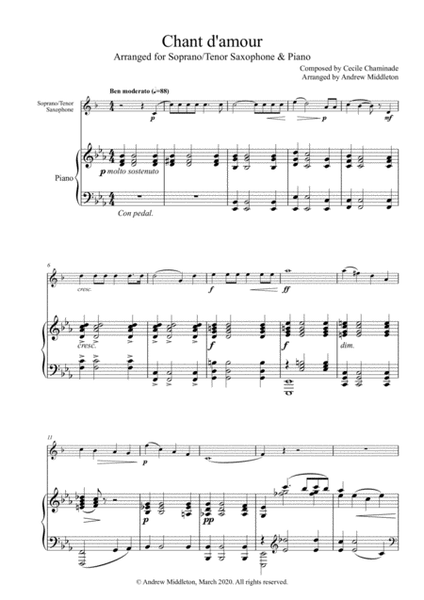 Chant d'amour arranged for Tenor Saxophone and Piano image number null