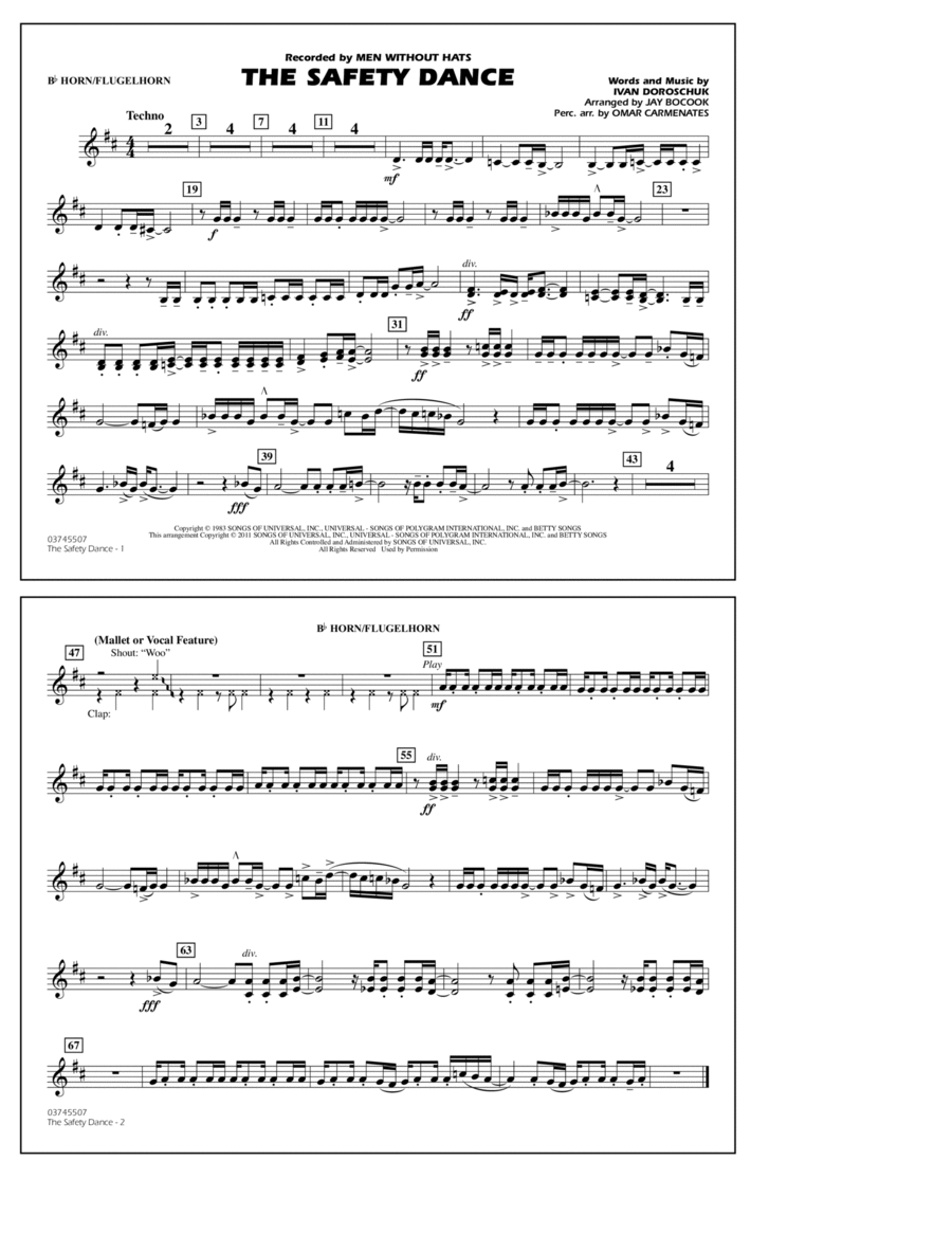 The Safety Dance - Bb Horn/Flugelhorn Marching Band scores gallery preview page 1