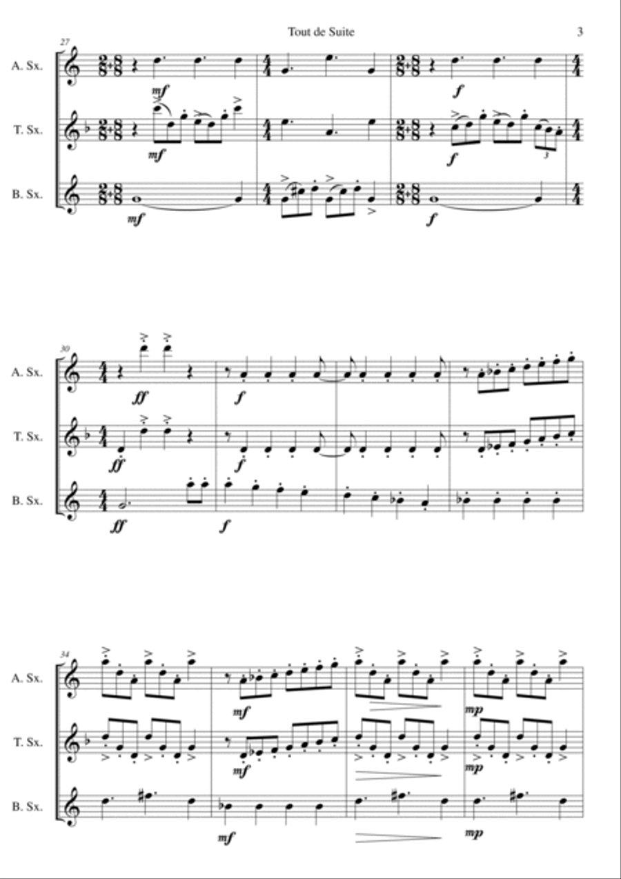 Tout de Suite (or Toot Sweet) for saxophone trio Woodwind Trio scores gallery preview page 3
