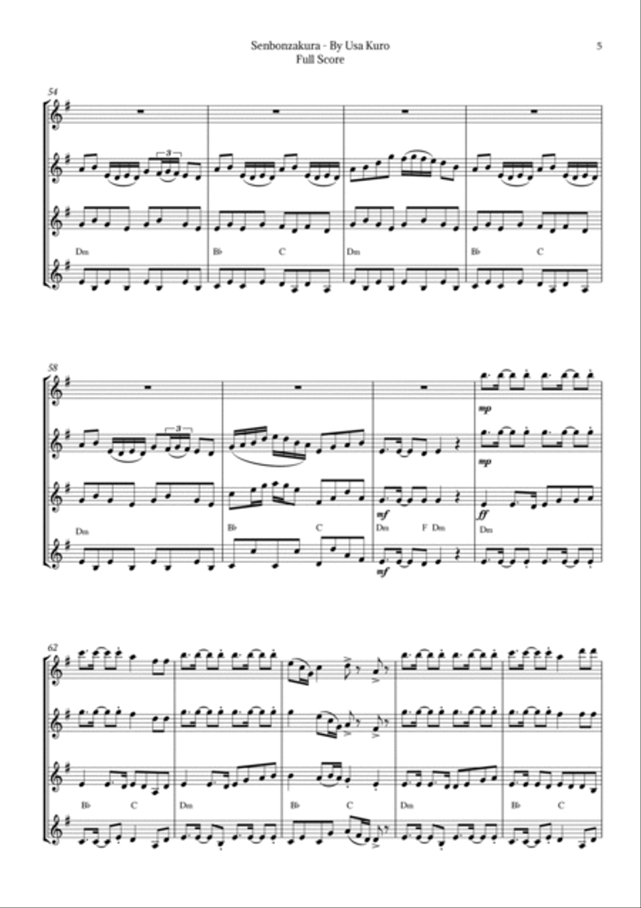 Senbonzakura Clarinet Quartet scores gallery preview page 5
