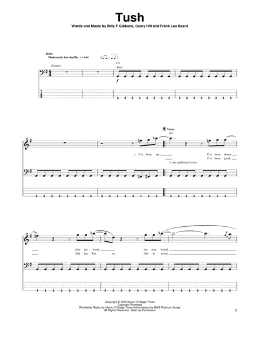 Tush Tush Guitar Tablature scores gallery preview page 1