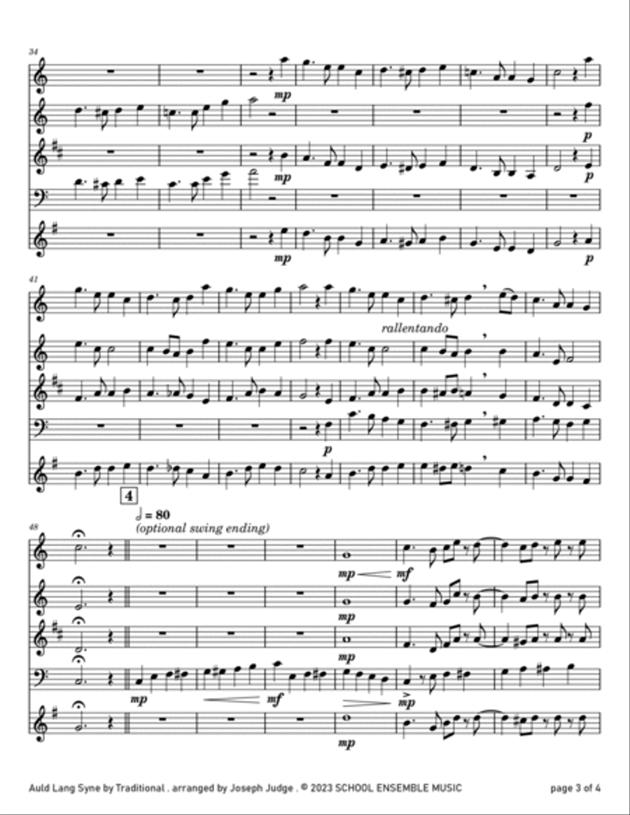 Auld Lang Syne for Woodwind Quartet in Schools Woodwind Quartet scores gallery preview page 3