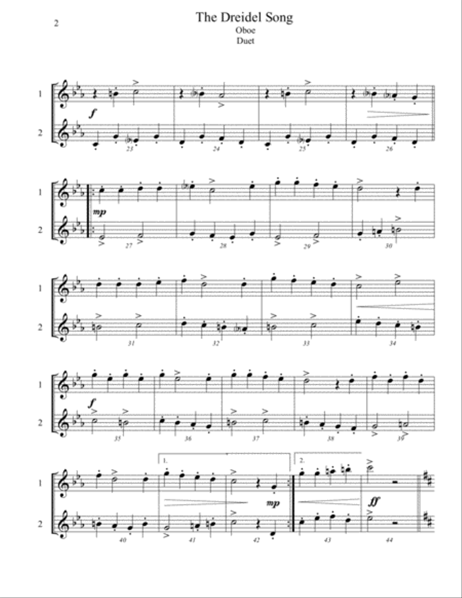 The Dreidel Song - Oboe Duet - Intermediate Woodwind Duet scores gallery preview page 2