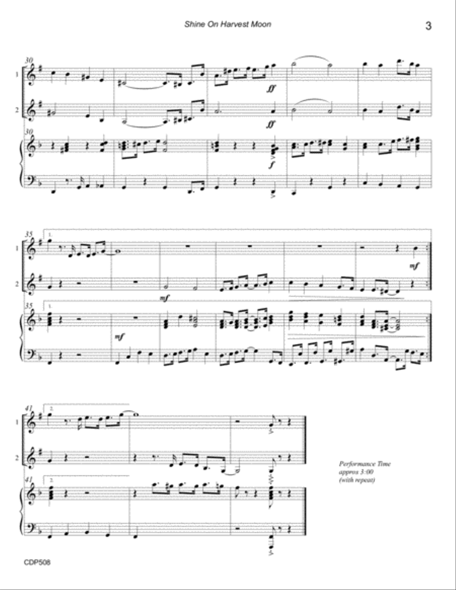 SHINE ON HARVEST MOON - CLARINET DUET with Piano Accompaniment Clarinet Duet scores gallery preview page 3