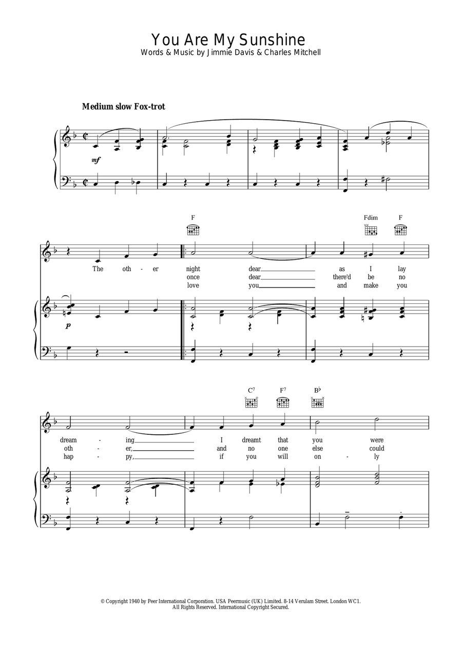 You Are My Sunshine You Are My Sunshine Piano, Vocal, Guitar scores gallery preview page 1