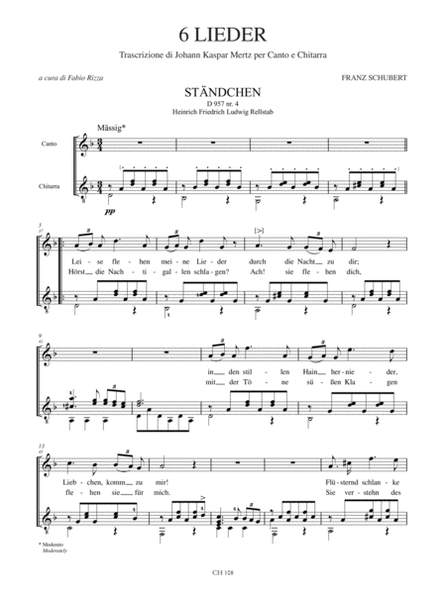 6 Lieder for Voice and Guitar. Transcription by Johann Kaspar Mertz