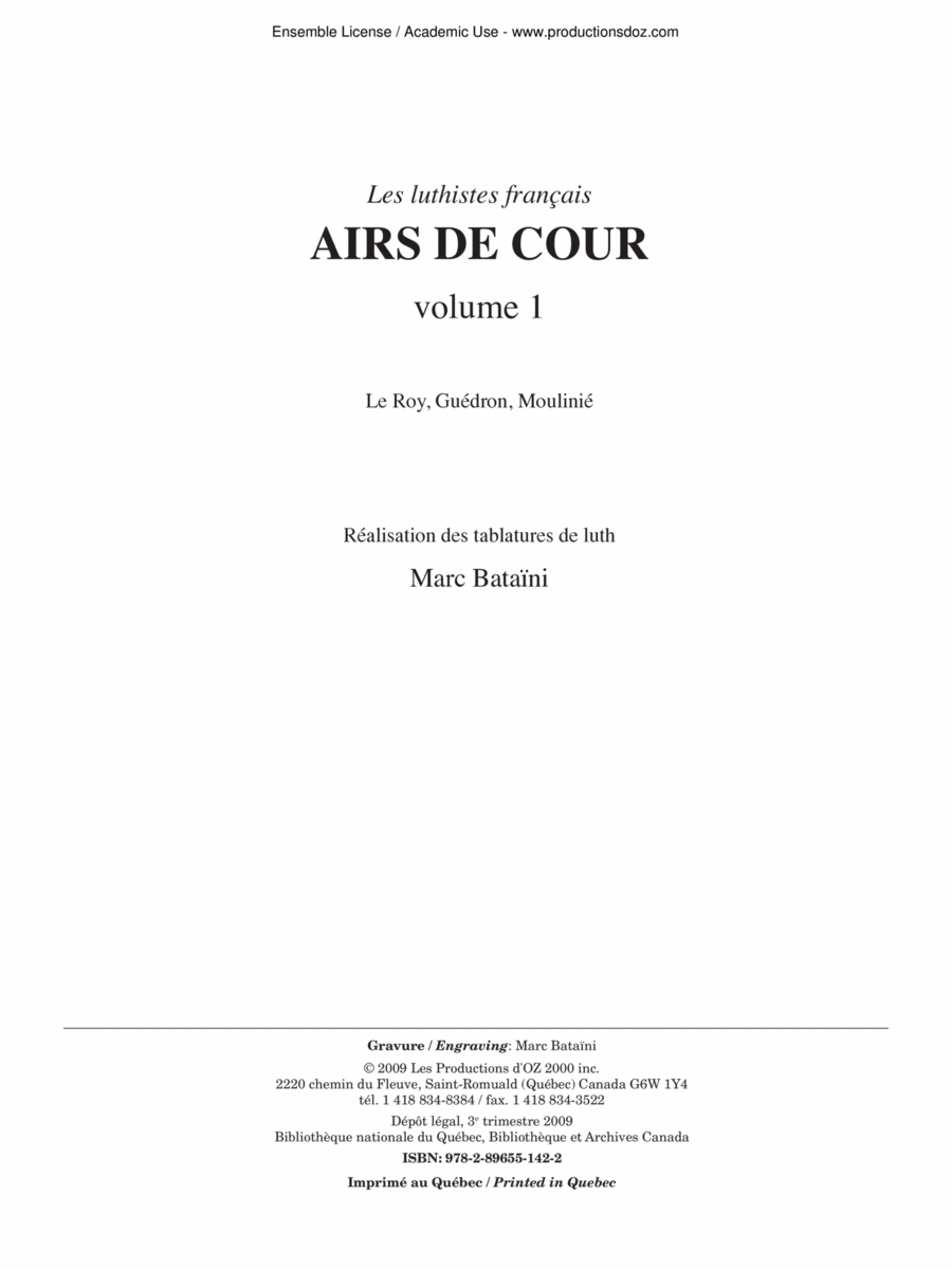 Airs de cour, vol. 1 Classical Guitar scores gallery preview page 1