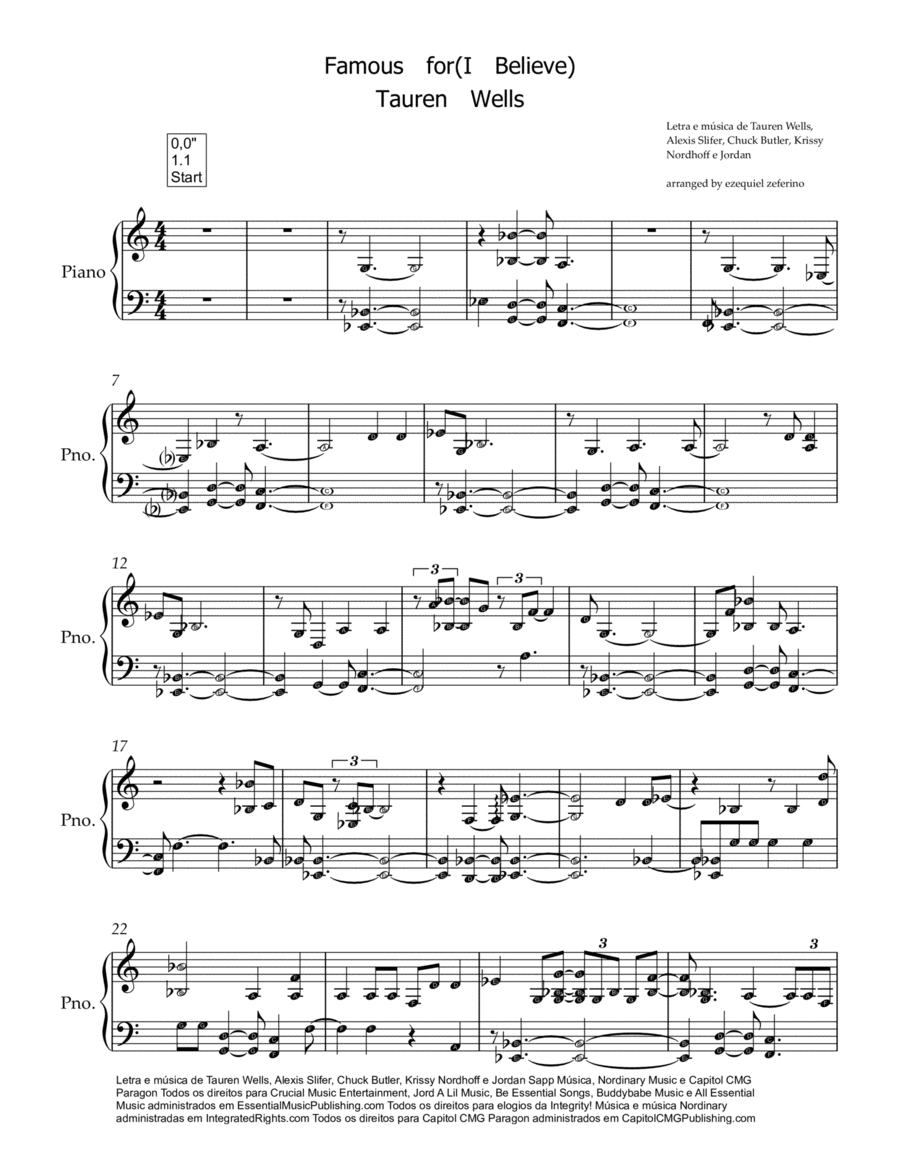 Famous For (i Believe) Piano Solo scores gallery preview page 1