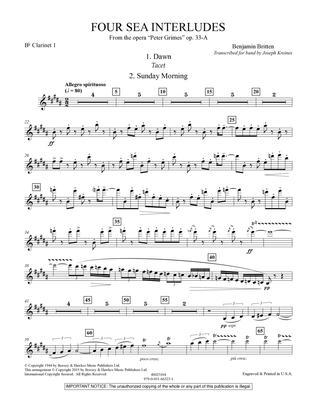 Book cover for Four Sea Interludes (from the opera "Peter Grimes") - Bb Clarinet 1